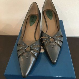Pewter Leather Cutout Pumps (Fitzwell)
